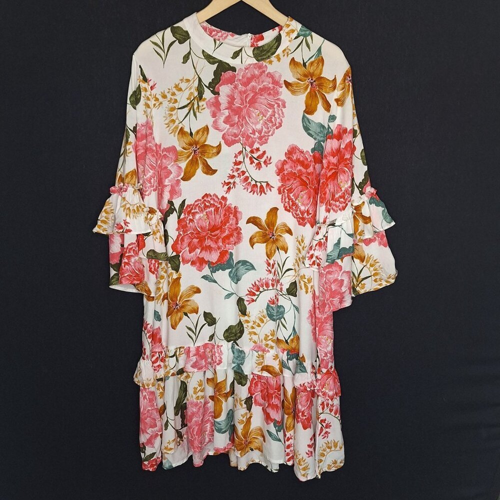 💙 Petal +Pup Floral Soft Tiered Midi Dress Size XL Vacation Formal Comfy Casual - Picture 9 of 9
